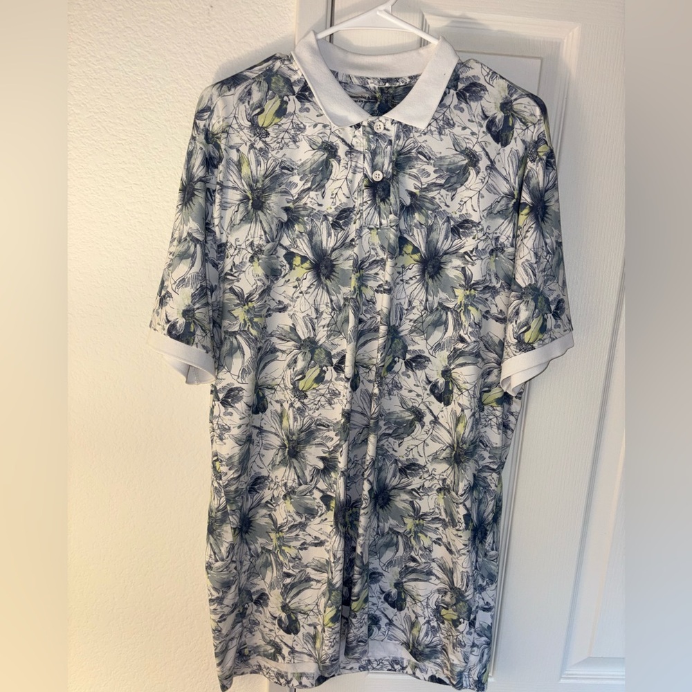 Abercrombie & Fitch Men's Floral Polo in White, Gray and Green